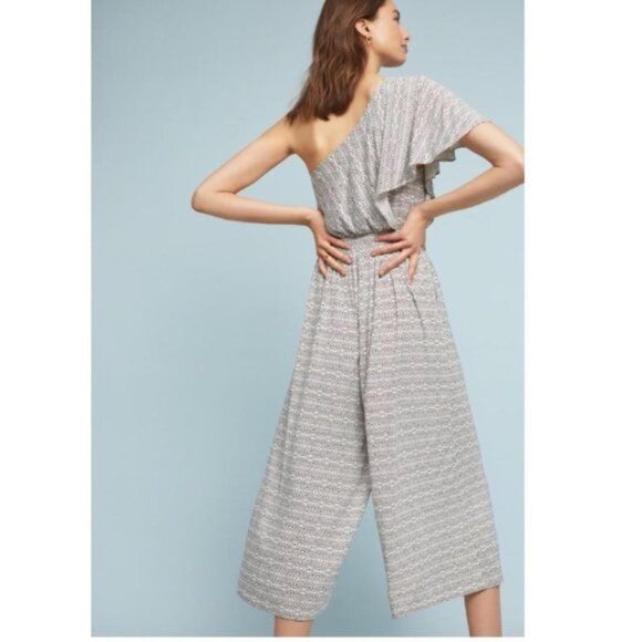 Anthropologie Maeve Jumpsuit L Jamie Print One-Shoulder Wide Leg Romper Sz Large - Picture 4 of 12